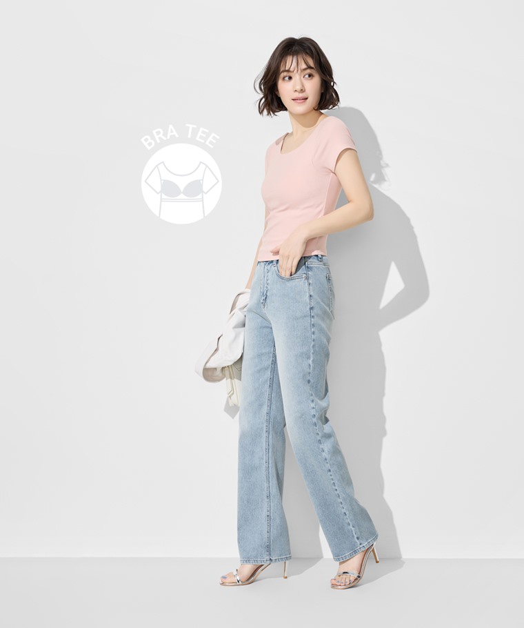 Bra羅紋挖背短版T恤-女