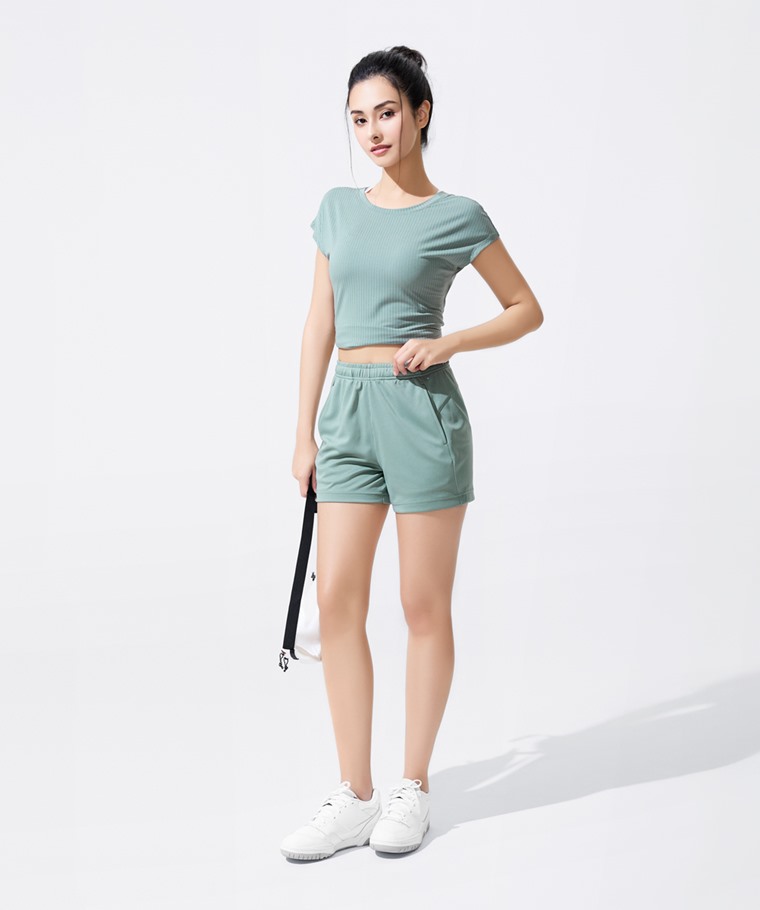 運動美背扭結連袖上衣-女