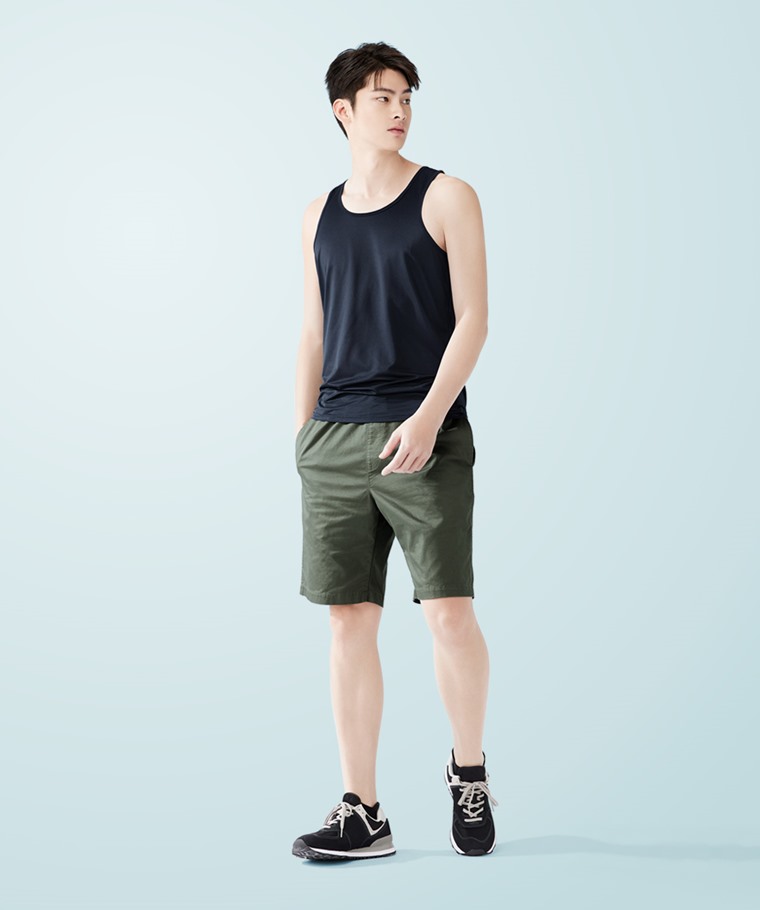 輕涼網眼圓領背心-男