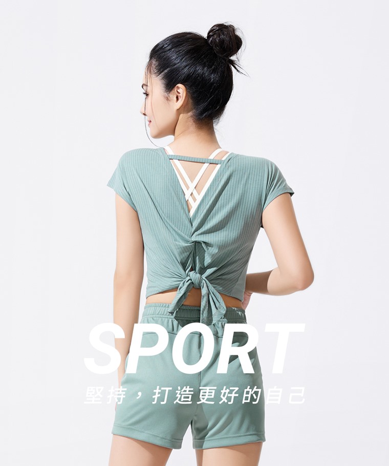 運動美背扭結連袖上衣-女