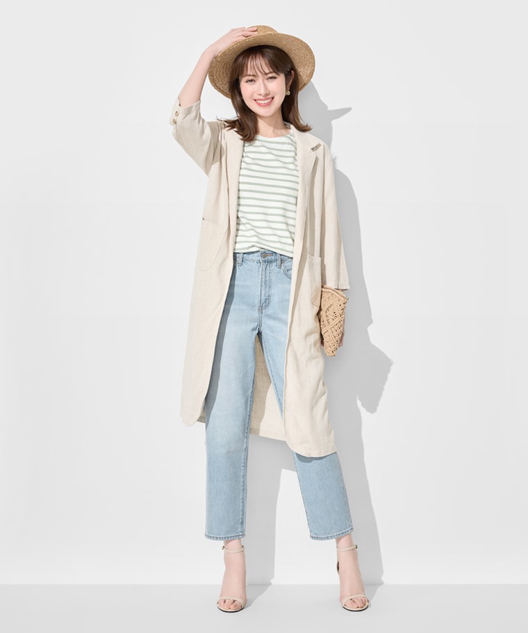 竹節棉條紋短袖T恤-女