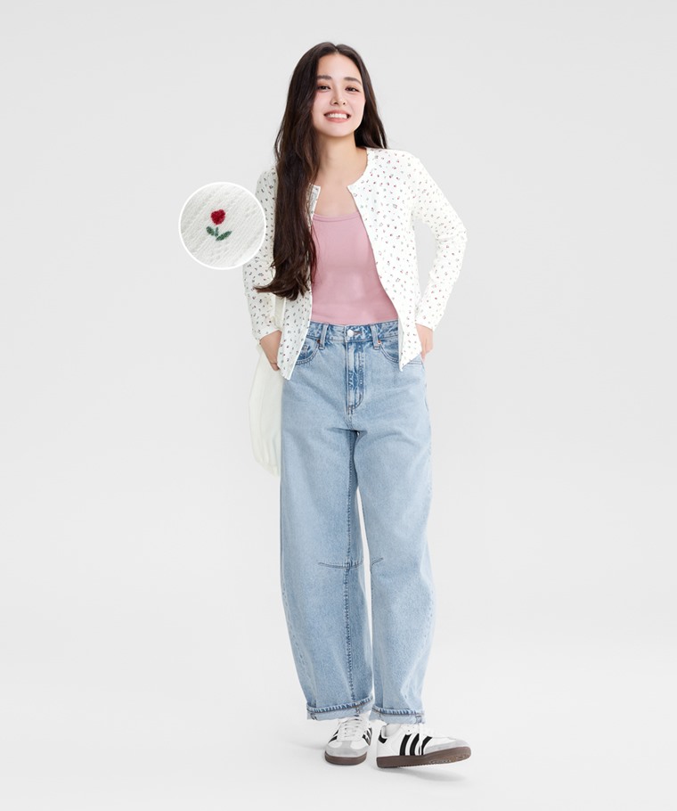 棉質羅紋提花開襟上衣-女