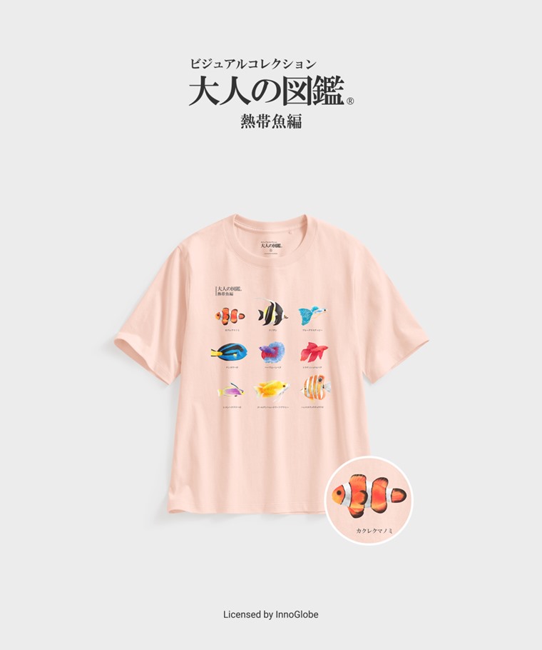 聯名系列T恤-WOMEN：女 · 大人的圖鑑寬版印花T恤-14