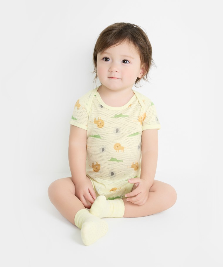 純棉網眼印花包臀衣(2入)-Baby