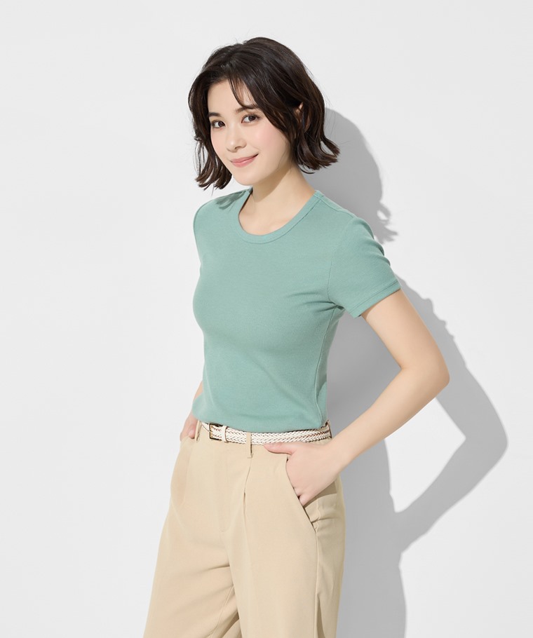 羅紋圓領短袖T恤-女