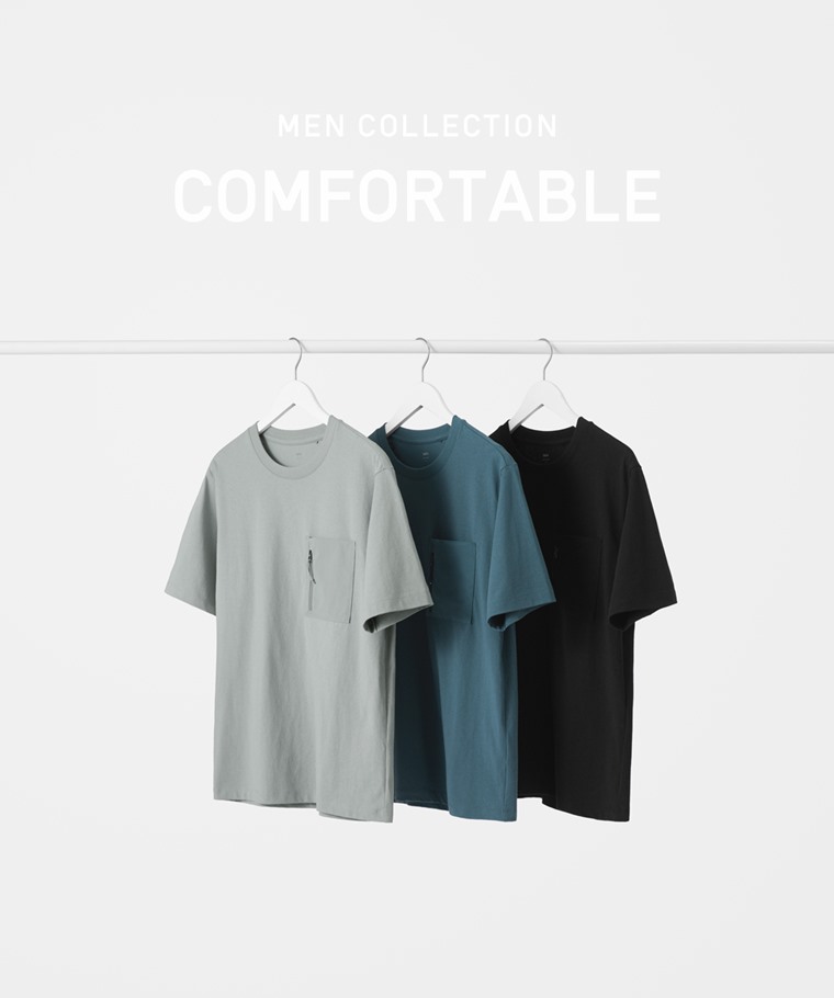 春夏男裝新品：男 · 純棉厚寬版拉鍊袋五分袖T恤