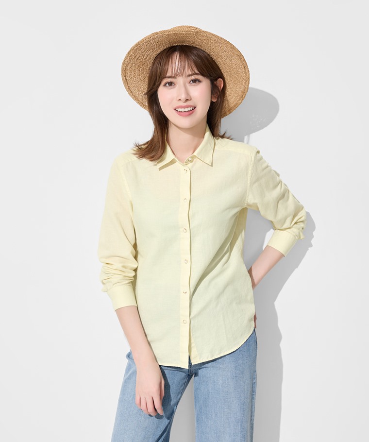 棉麻長袖襯衫-女
