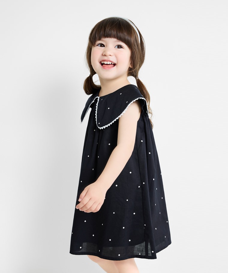 蕾絲翻領點點印花洋裝-童