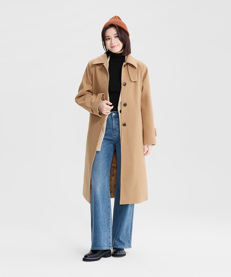 仿毛呢兩穿立領大衣-女