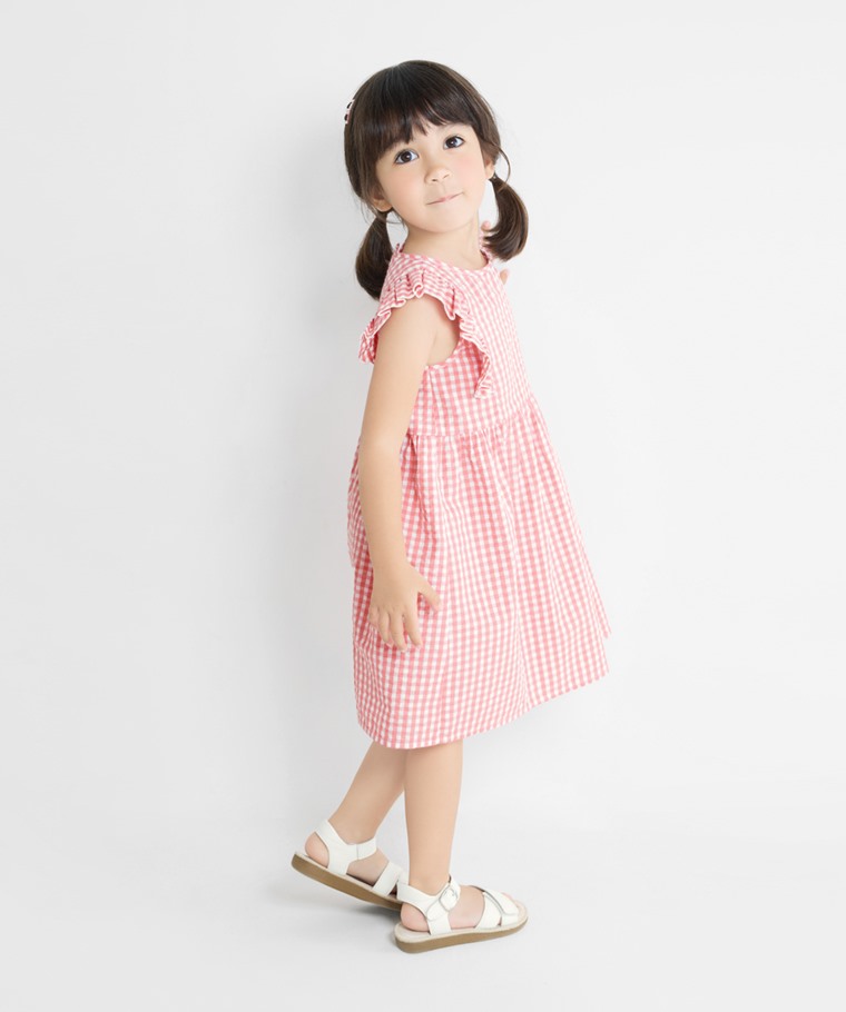 荷葉格紋洋裝-童
