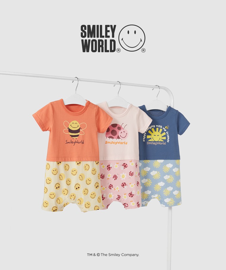 SmileyWorld®純棉假兩件印花連身衣-Baby