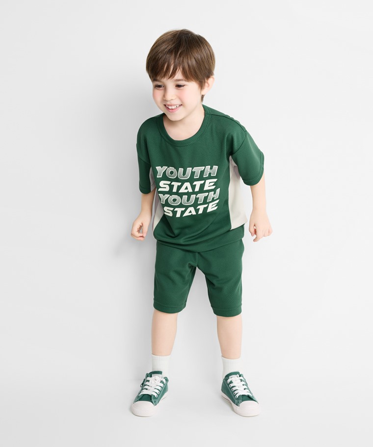 吸排網眼配色短褲-童