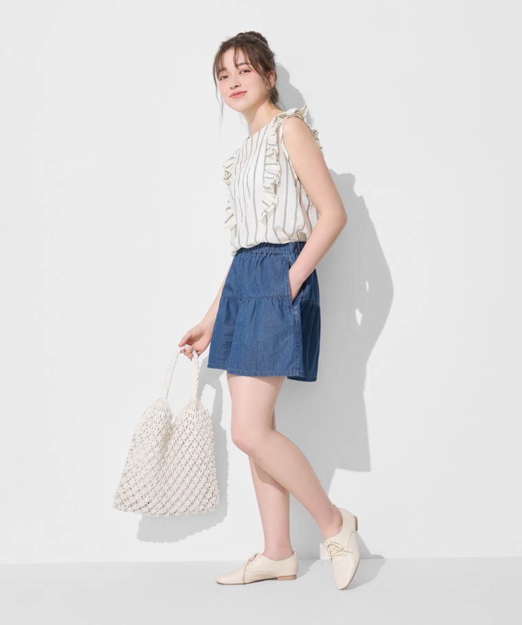 軟牛仔純棉蛋糕短褲-女