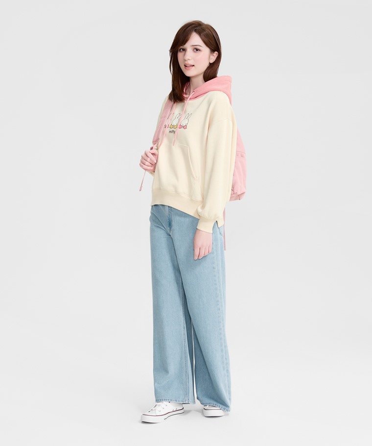 Miffy刷毛寬版印花連帽衫-08-女