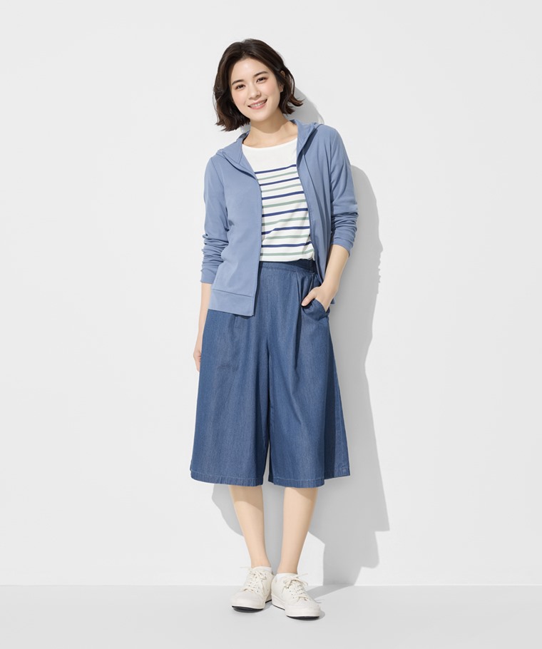 軟牛仔七分寬褲-女