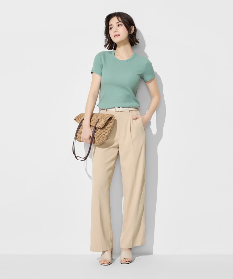 羅紋圓領短袖T恤-女