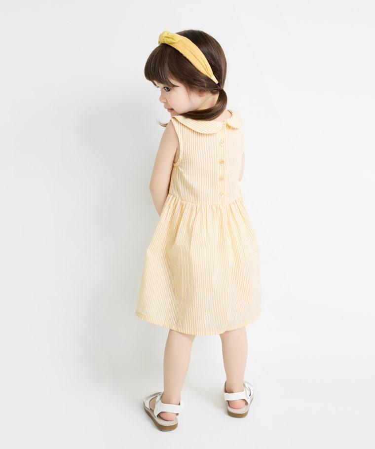 泡泡紗條紋小圓領無袖洋裝-童