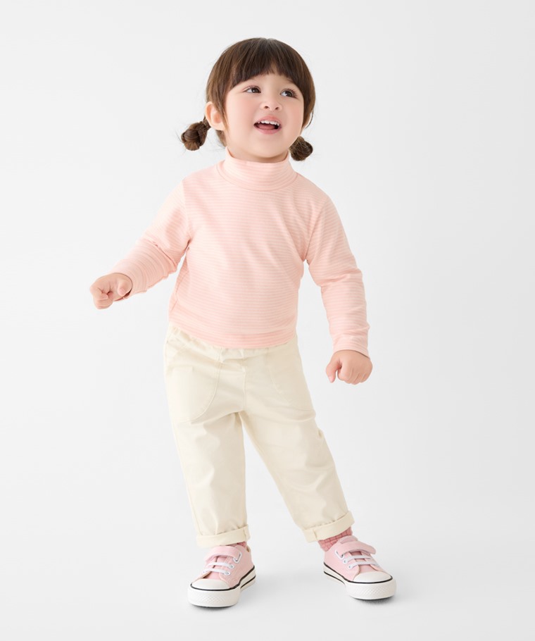 磨毛羅紋條紋立領T恤-Baby
