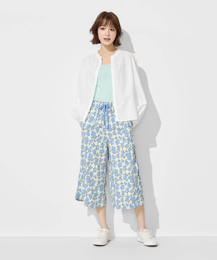 嫘縈圖騰花卉印花七分褲-女