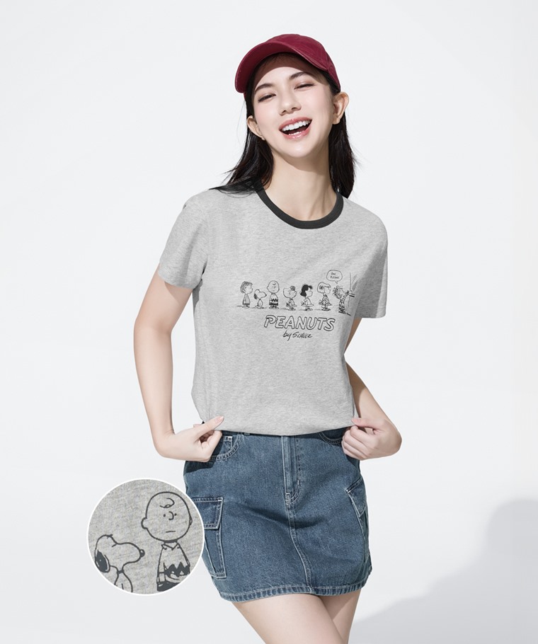 史努比系列竹節棉配色T恤-女