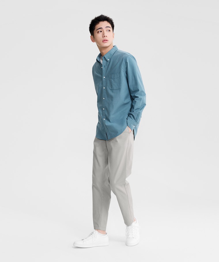 牛津修身長袖襯衫-男