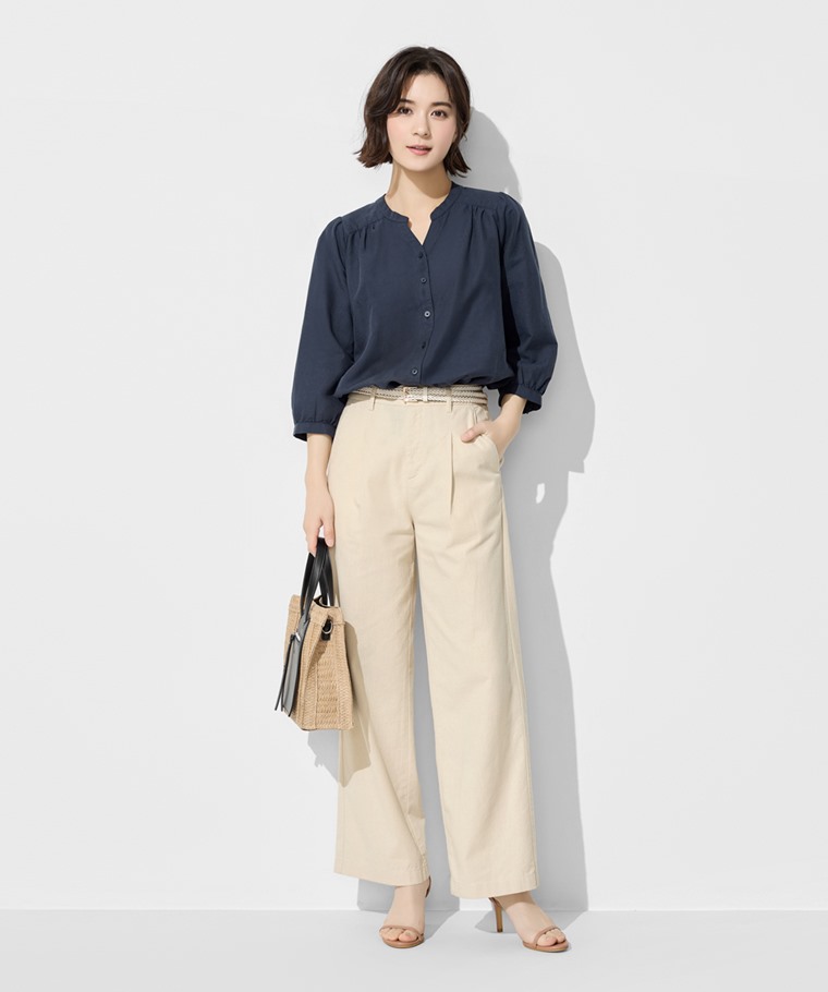 棉麻七分袖襯衫-女