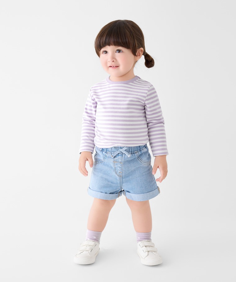 磨毛羅紋條紋圓領T恤-Baby