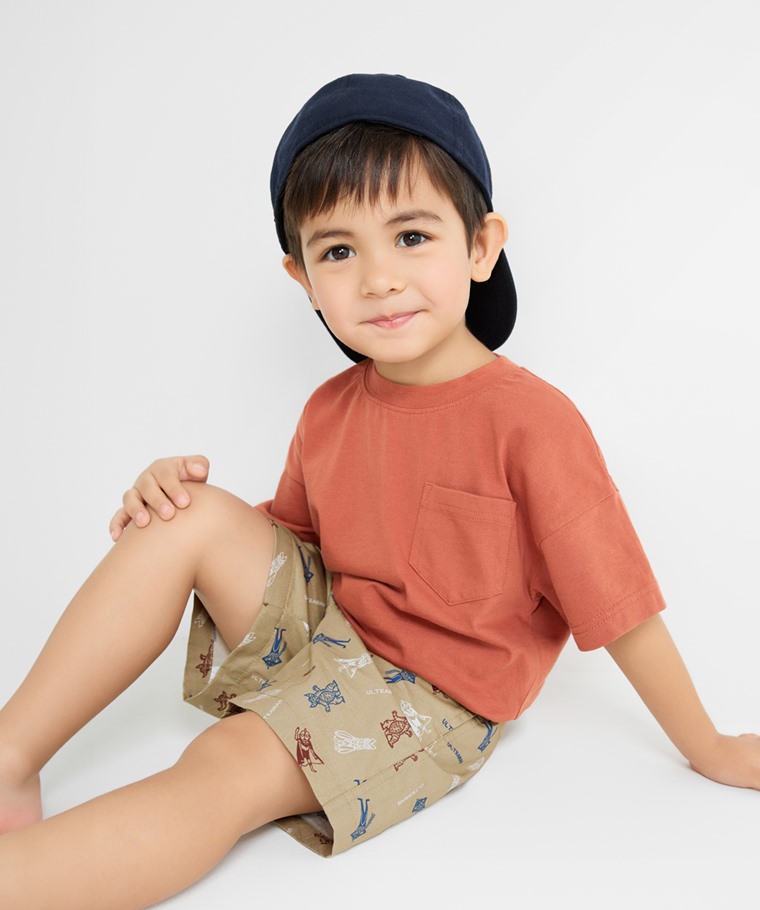 春夏童裝新品：童 · 超人力霸王輕便鬆緊短褲,童 · 純棉寬版口袋T恤