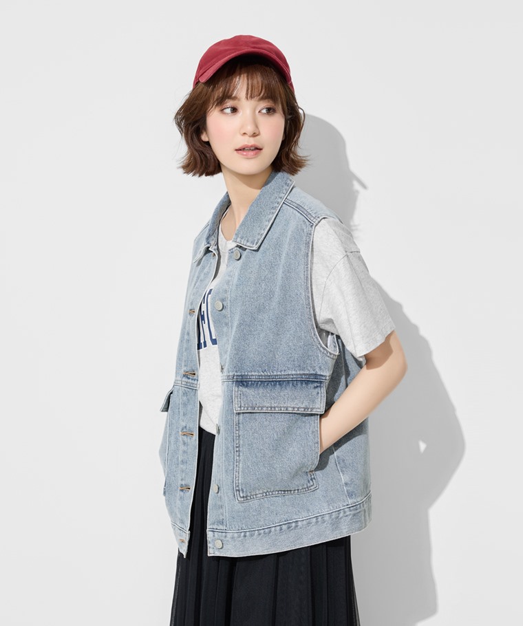 牛仔寬版背心-女