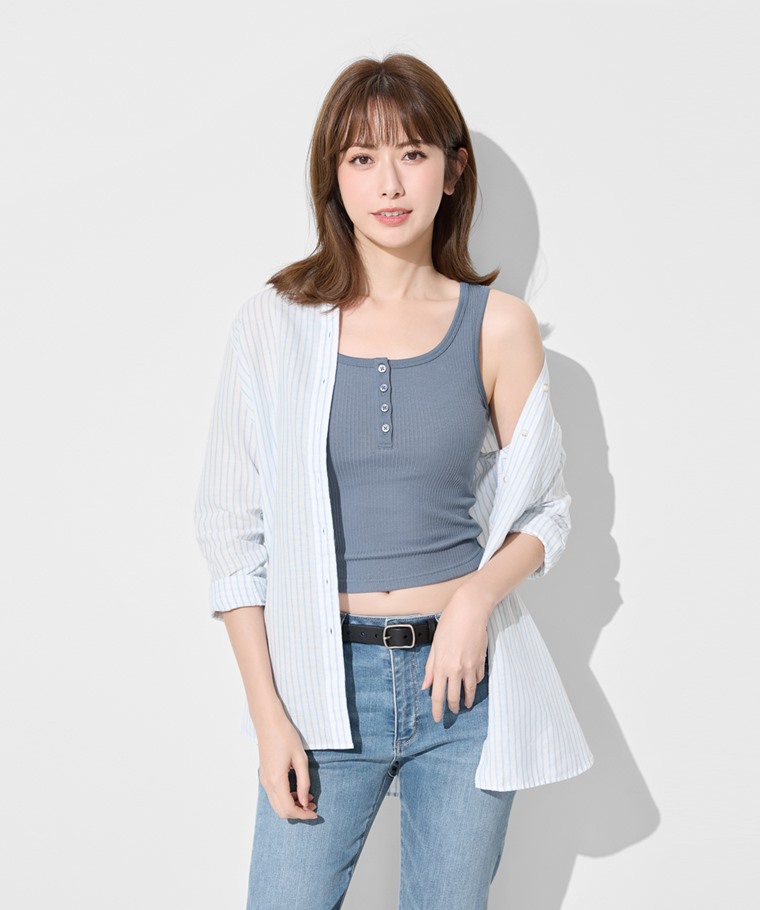 羅紋亨利領短版背心-女