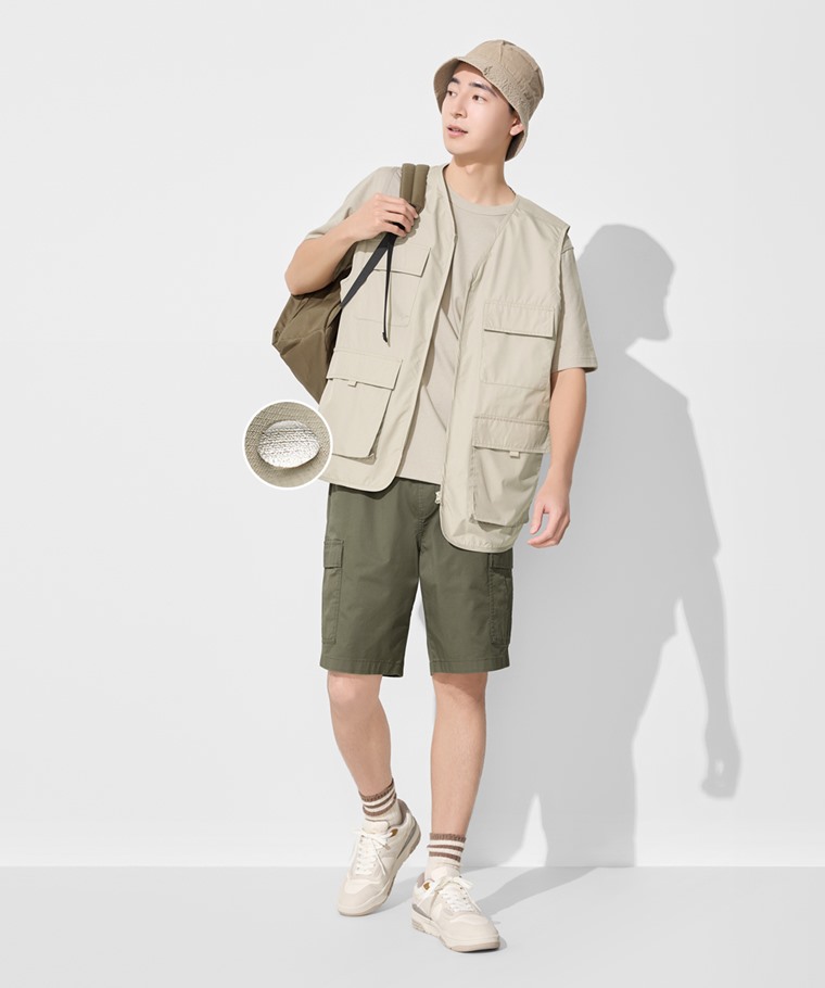 防潑水口袋工裝背心-男