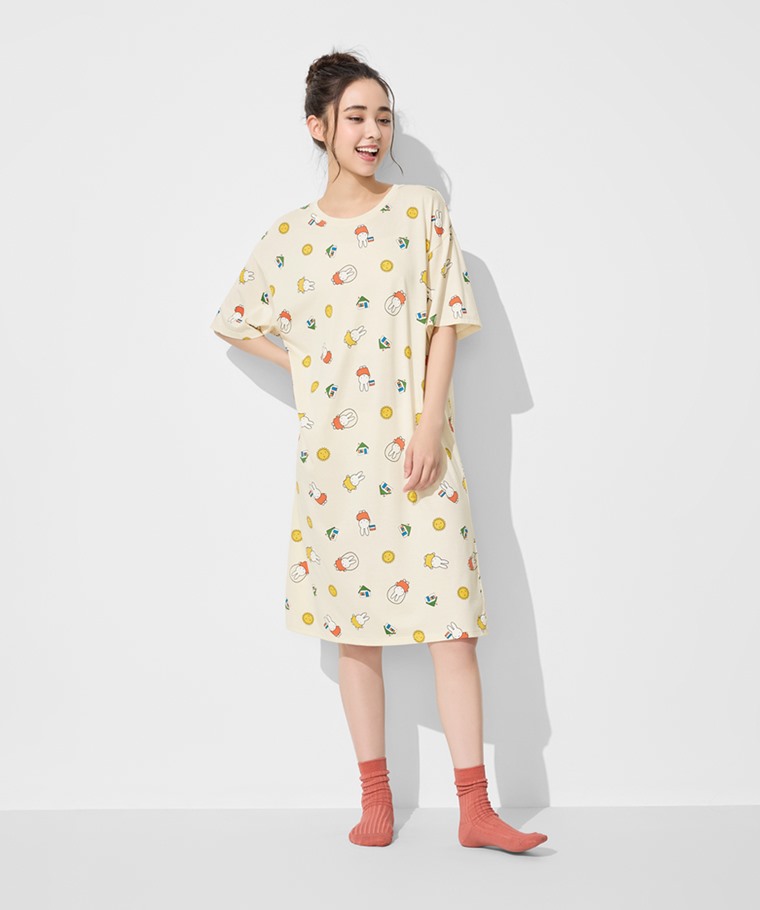 宅家舒適家居系列：女 · Miffy莫代爾家居洋裝,女 · 寬羅紋中筒襪