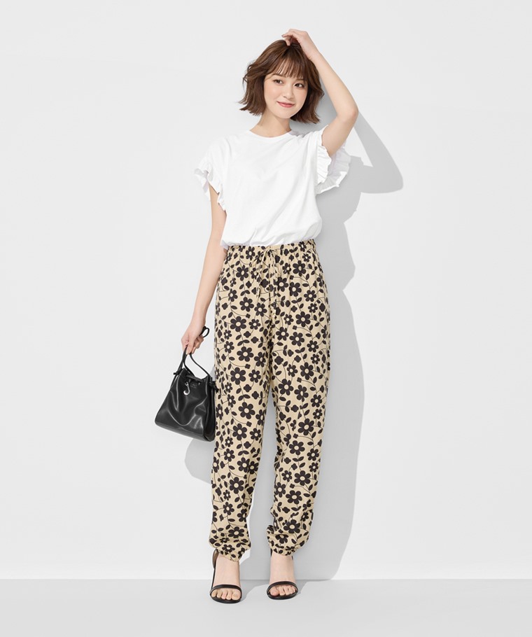 嫘縈花朵印花束口褲-女