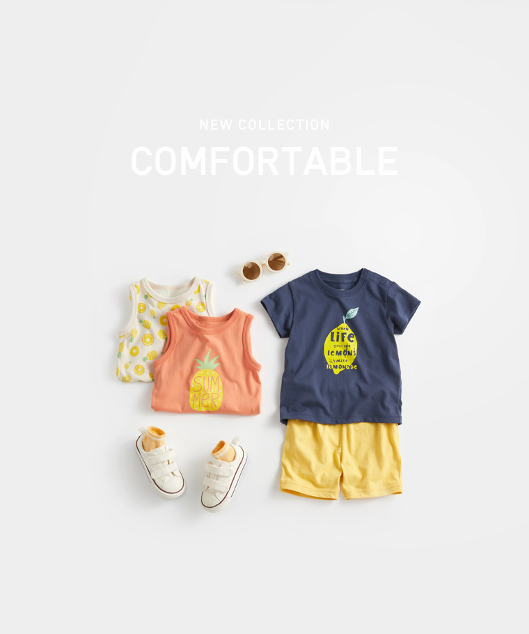 春夏嬰幼兒新品：Baby · 多色踝襪(3入),Baby · 竹節棉短褲,Baby · 純棉水果印花無袖連身衣,Baby · 繽紛一夏印花T恤