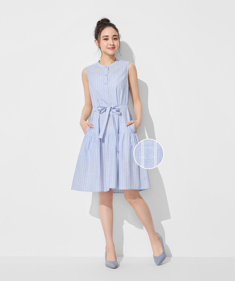 棉質條紋無袖短洋裝-女