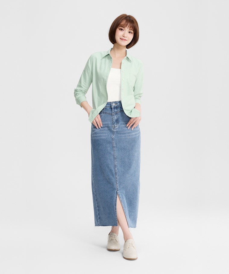 牛津修身長袖襯衫-女