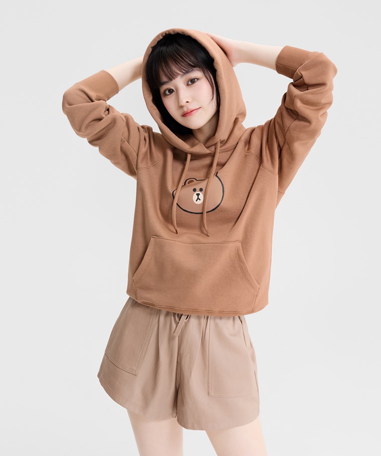 LINE FRIENDS刷毛印花連帽衫-01-女