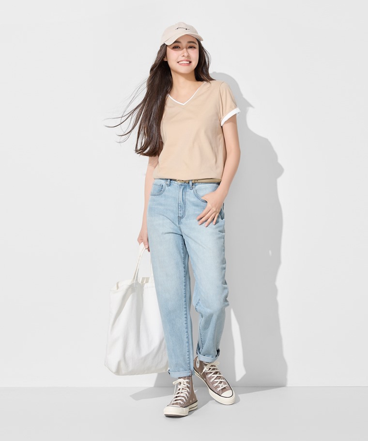純棉V領T恤-女