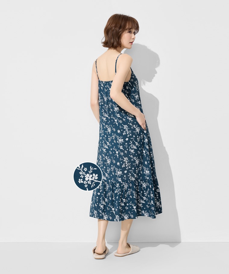 嫘縈Bra家居花卉印花洋裝-女