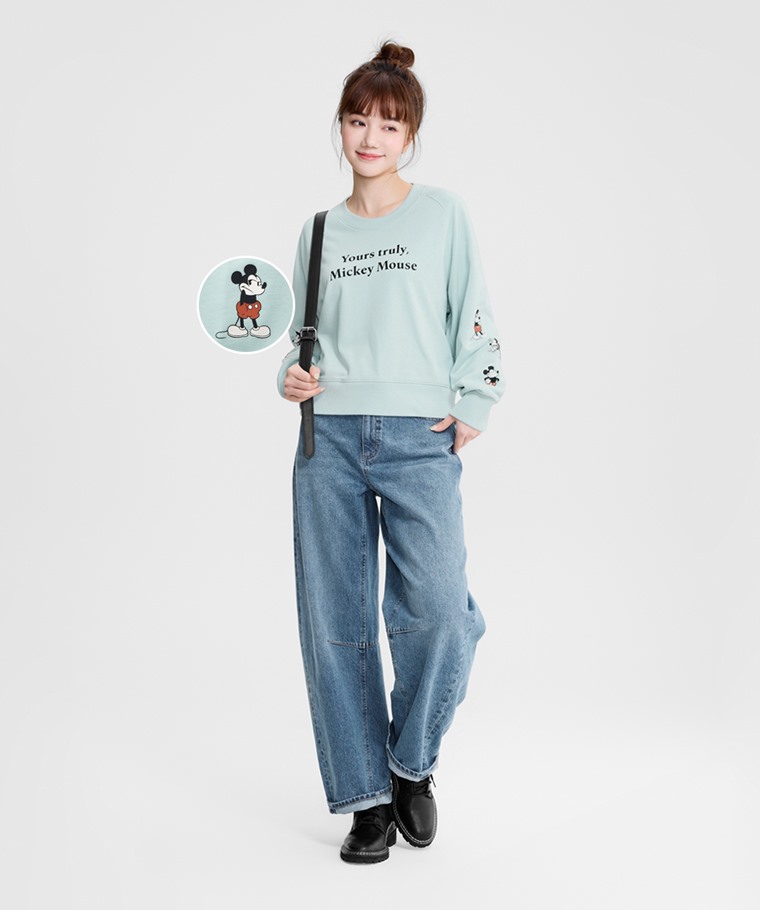 迪士尼系列毛圈寬短版印花圓領衫-10-女