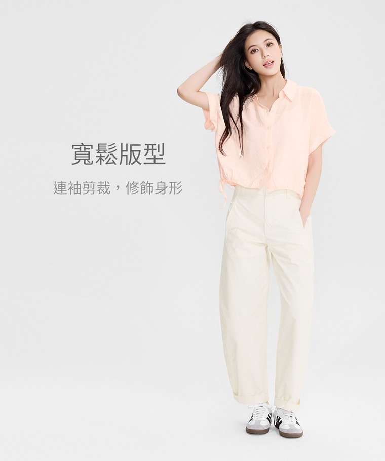 短版綁帶短袖襯衫-女