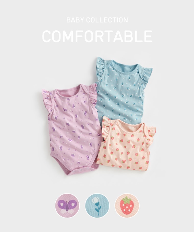 純棉荷葉袖印花包臀衣-Baby