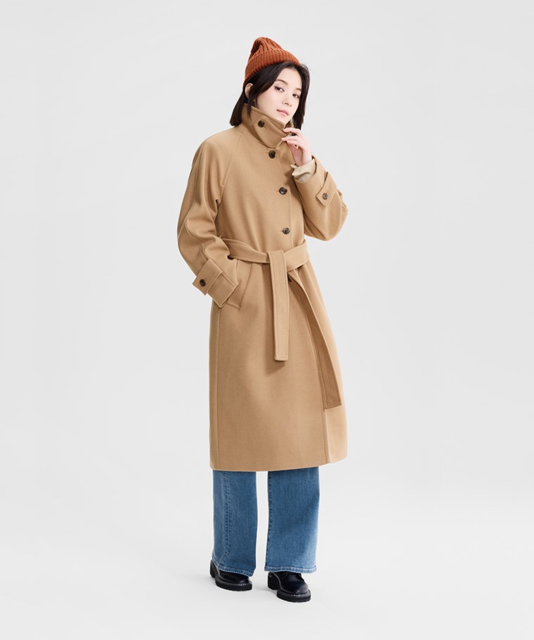 仿毛呢兩穿立領大衣-女