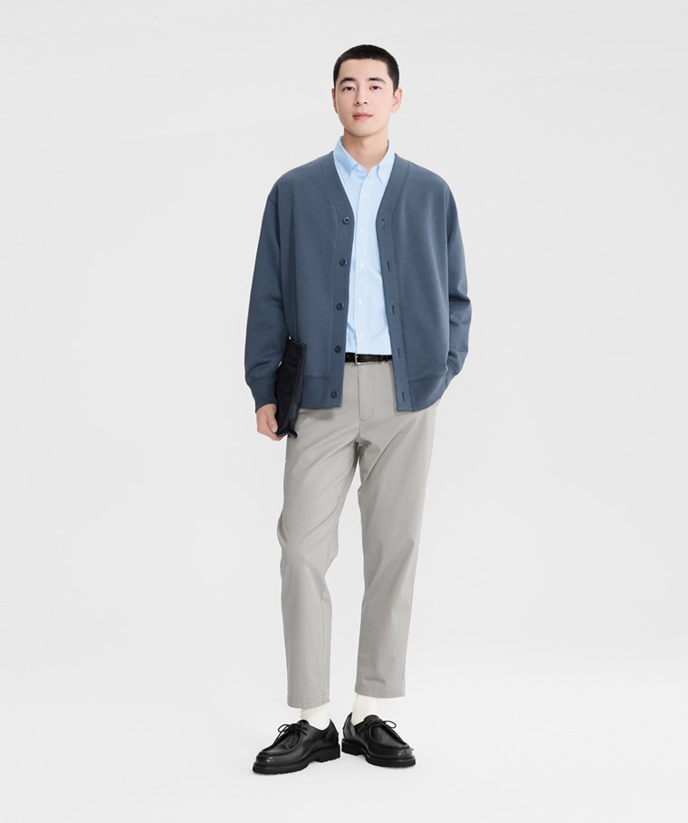 商務彈性條紋長袖襯衫-男