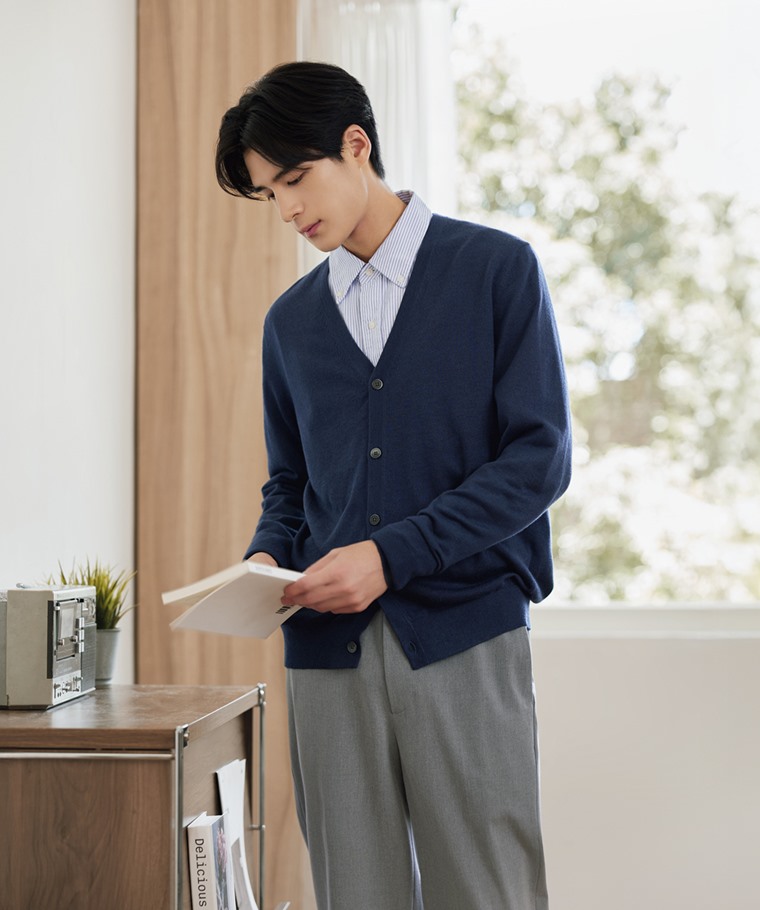 精選特輯：男 · 美麗諾羊毛混紡針織外套,男 · 彈性西裝九分褲,男 · 牛津條紋長袖襯衫