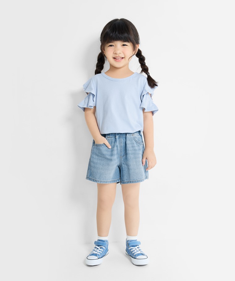 純棉牛仔鬆緊短褲-童