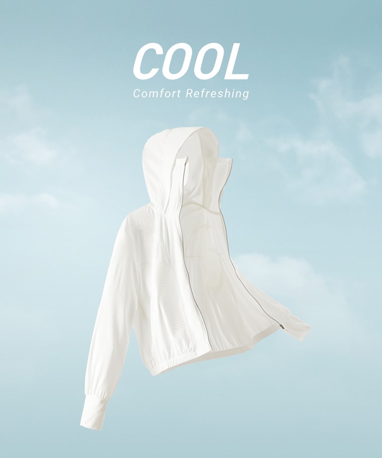 涼感抗UV機能寬短版連帽外套-女