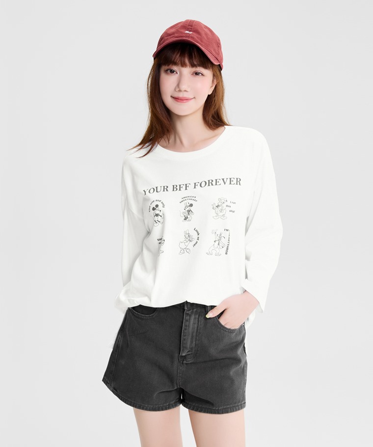 迪士尼系列寬長版八分袖印花T恤-08-女