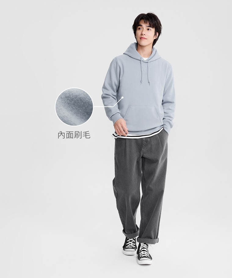刷毛連帽衫-男 - 內面刷毛設計，提升保暖性，觸感柔軟親膚。