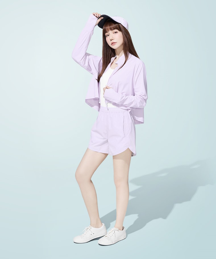 涼感抗UV寬襬立領外套-女